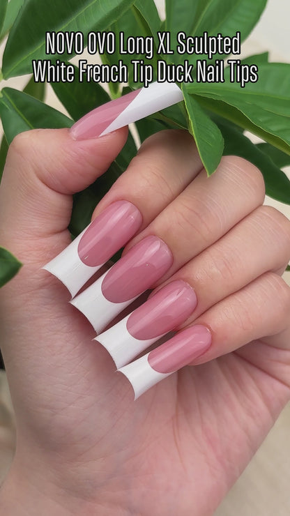 Long XL Sculpted White French Tip Duck Nail Tips