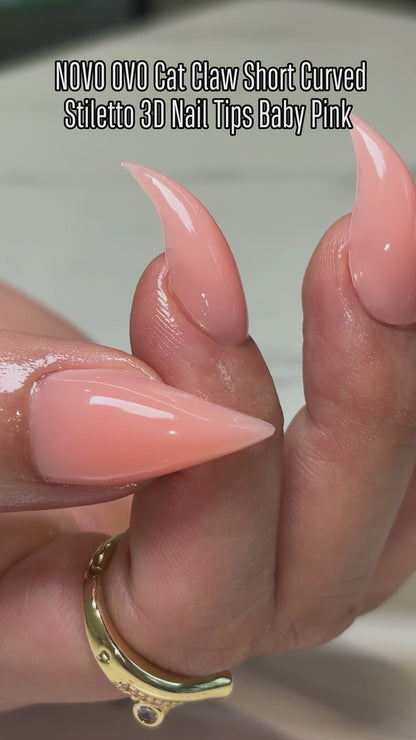 Cat Claw Short Curved Stlettio 3D Nail Tips Baby Pink 128