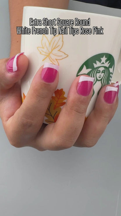 Extra Short XXS Square Round White French Tip ROSE PINK