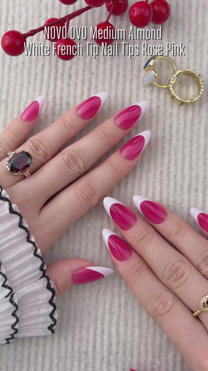 Medium Almond White French Tip ROSE PINK
