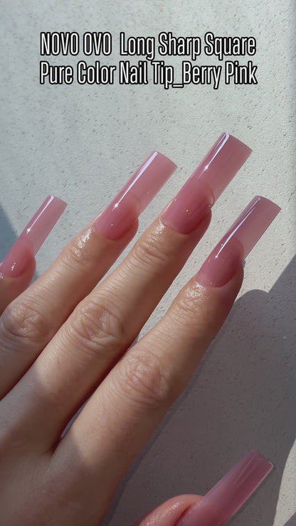 Long Sharp Square Pure Color Nail Tips Berry Pink 180
