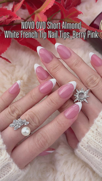 Almond Short White French Tip Berry Pink