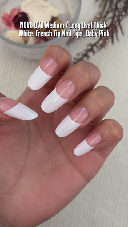 Medium Long Oval Round Old School White French Tip Baby Pink 240