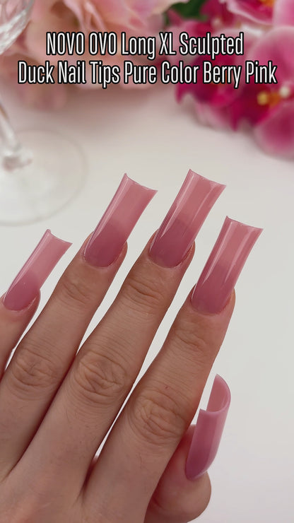 Long XL Sculpted Duck Nail Tips Pure Color Berry Pink 240