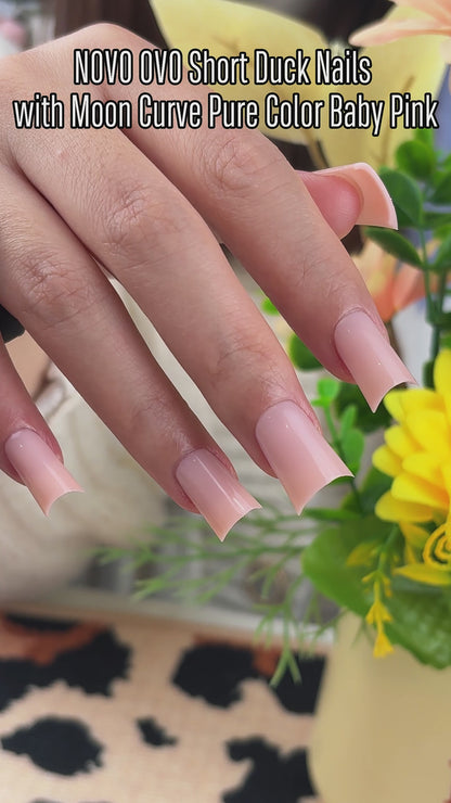 Duck Nails Short with Moon Curve Pure Color Baby Pink