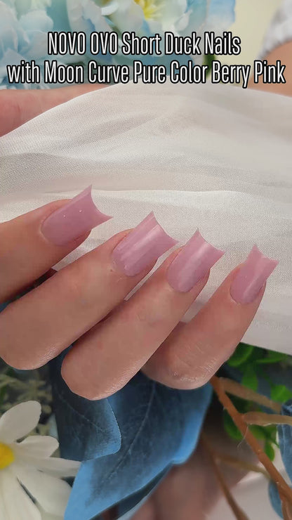 Duck Nails Short with Moon Curve Pure Color Berry Pink