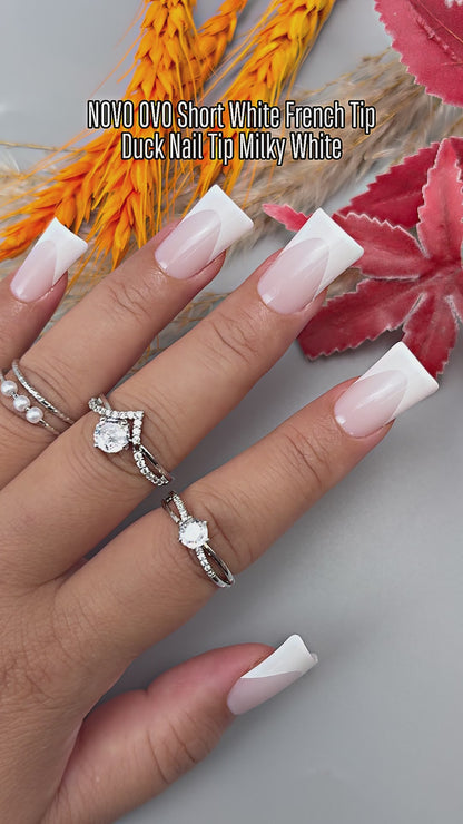Short Duck Nails White French Tip Milky White 240