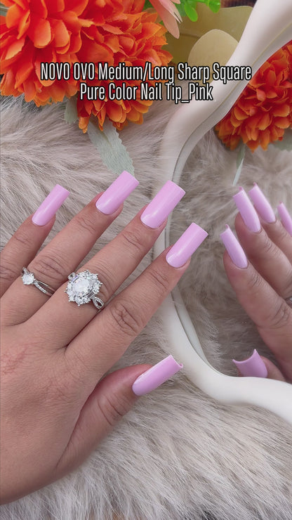 Meidum Sharp Square Pure Color Nail Tips Pink
