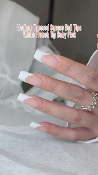 Square Medium White French Tip Baby Pink