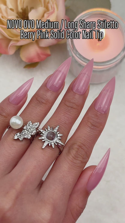 Medium or Long Pure Color Sharp Stiletto Nail Tips Berry Pink
