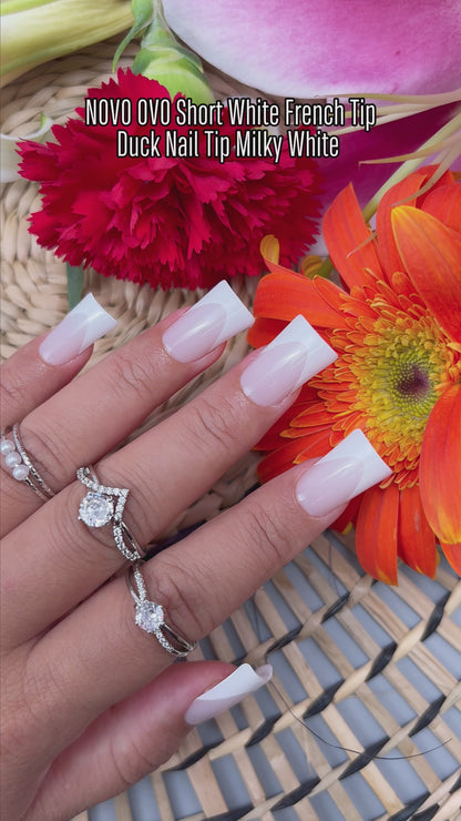 Short Duck Nails White French Tip Milky White 240