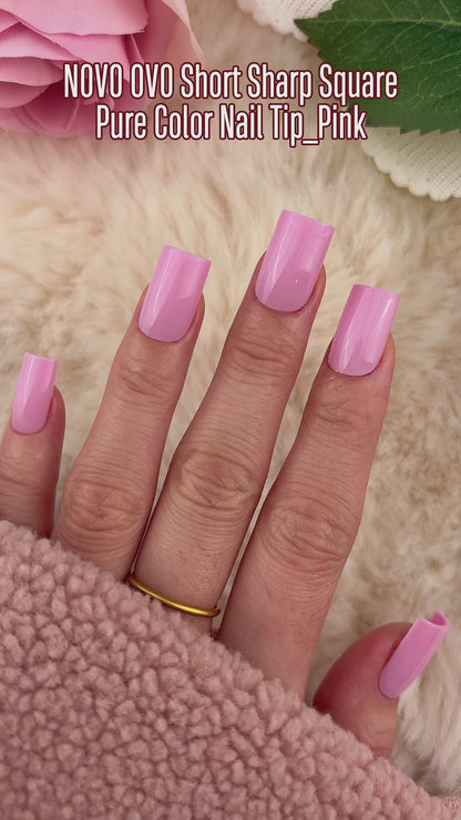 Short Sharp Square Nail Tips Pure Color Pink