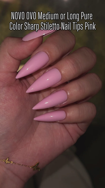 Medium or Long Pure Color Sharp Stiletto Nail Tips Pink