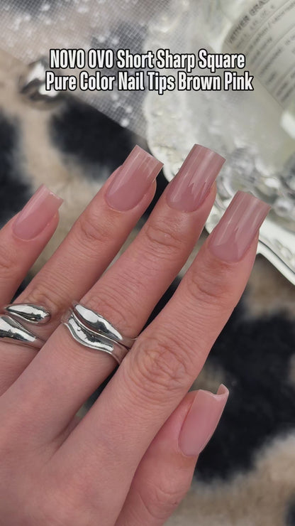 Short Sharp Square Pure Color Naili Tips Brown Pink 240