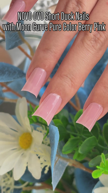 Duck Nails Short with Moon Curve Pure Color Berry Pink