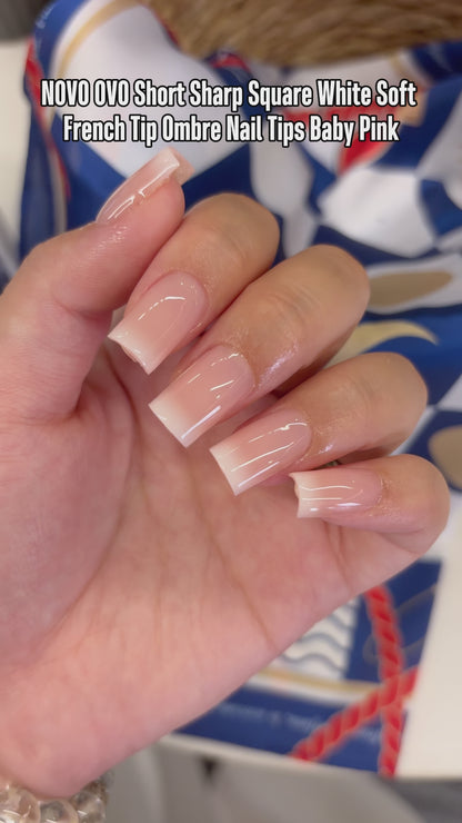 Short Sharp Square White Soft French Tip Ombre Nail Tips Baby Pink 240