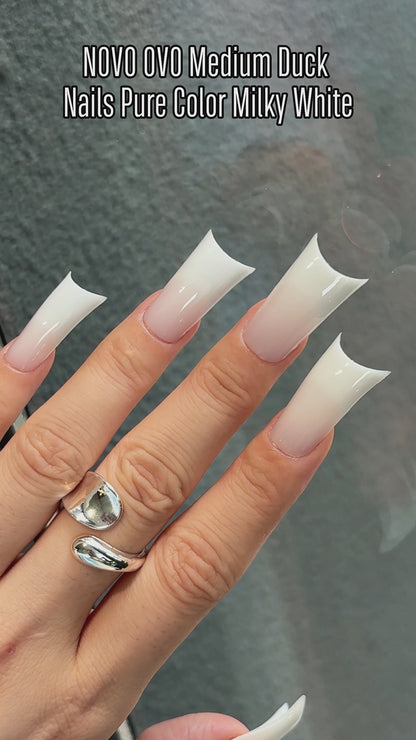 Medium Duck Nails Pure Color Milky White