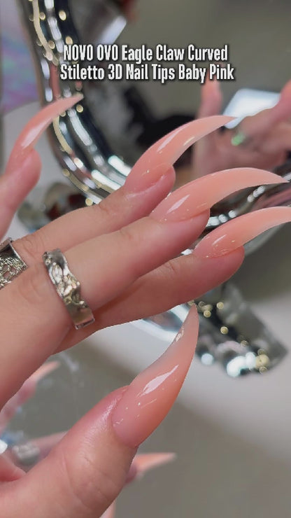 Eagle Claw Curved Stiletto 3D Nail Tips Baby Pink 128