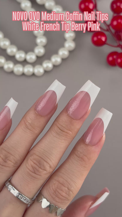 Coffin Medium White French Tip Berry Pink
