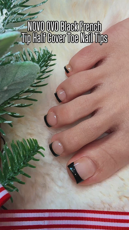 Half Cover Toe Nail Tips Black French Tip
