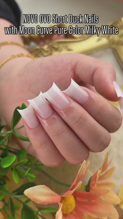 Duck Nails Short with Moon Curve Pure Color Milky White
