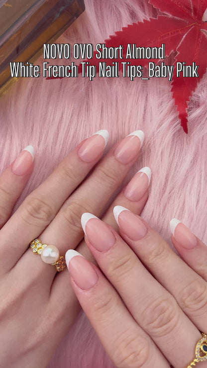 Almond Short White French Tip Baby Pink