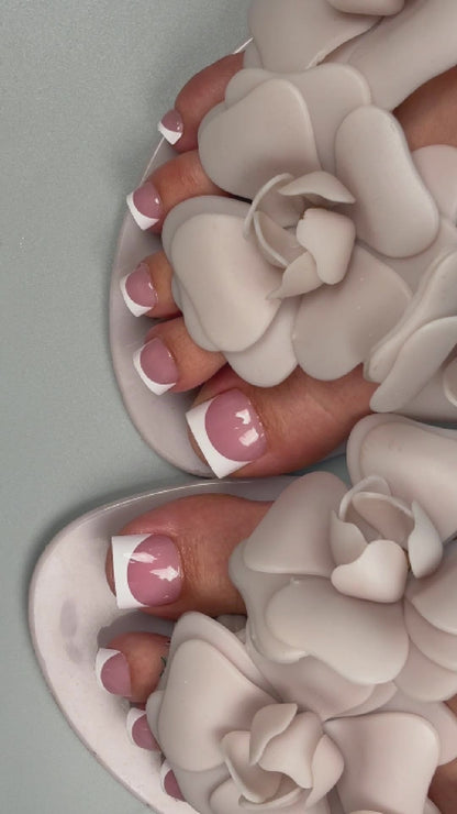 Extra Short Sharp Square Toe Nail Tips White French Tip Berry Pink