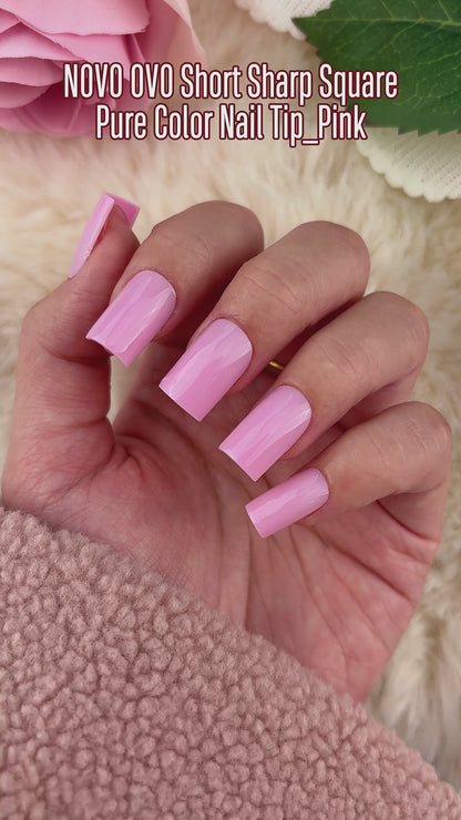 Short Sharp Square Nail Tips Pure Color Pink