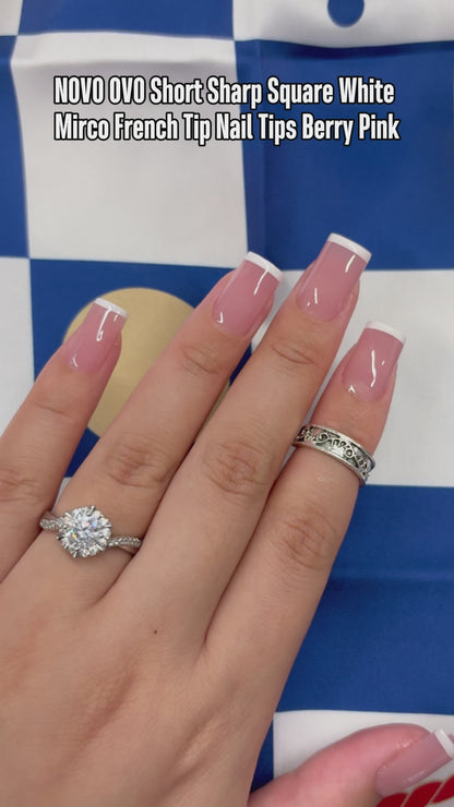 Short Sharp Square White Mirco French Tip Nail Tips Berry Pink 240