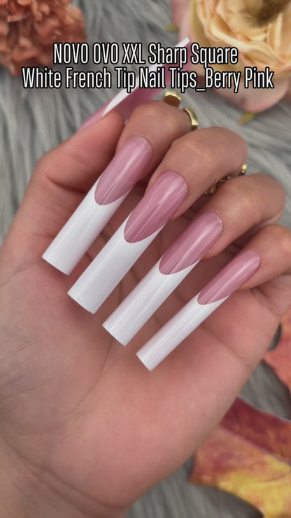 XXL Sharp Square White French Tip Nail Tips Berry Pink 150