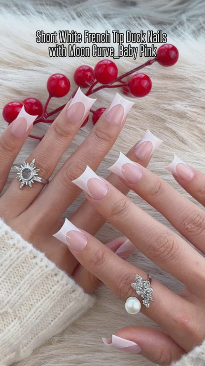 Duck Nails Short with Moon Curve Light White French Tips Baby Pink