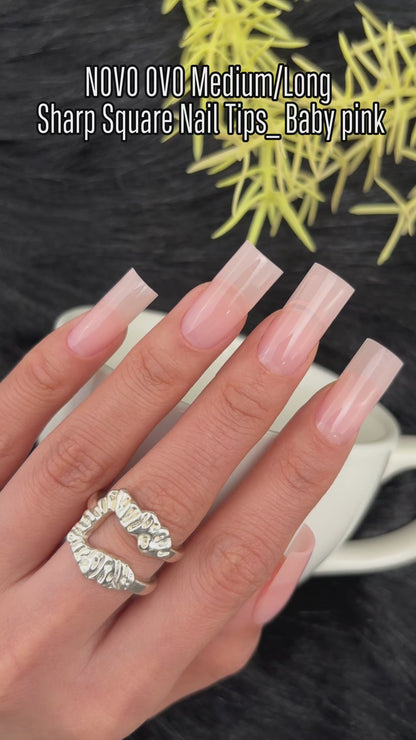 Meidum Sharp Square Pure Color Nail Tips Baby Pink 180