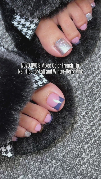 Sharp Square Toe Nail Tips BERRY PINK 8 Color For Winter