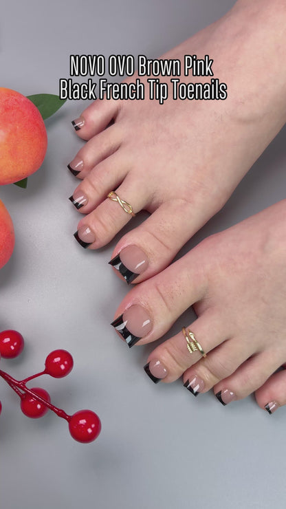 Sharp Square Toe Nail Tips Black French Tip Brown Pink