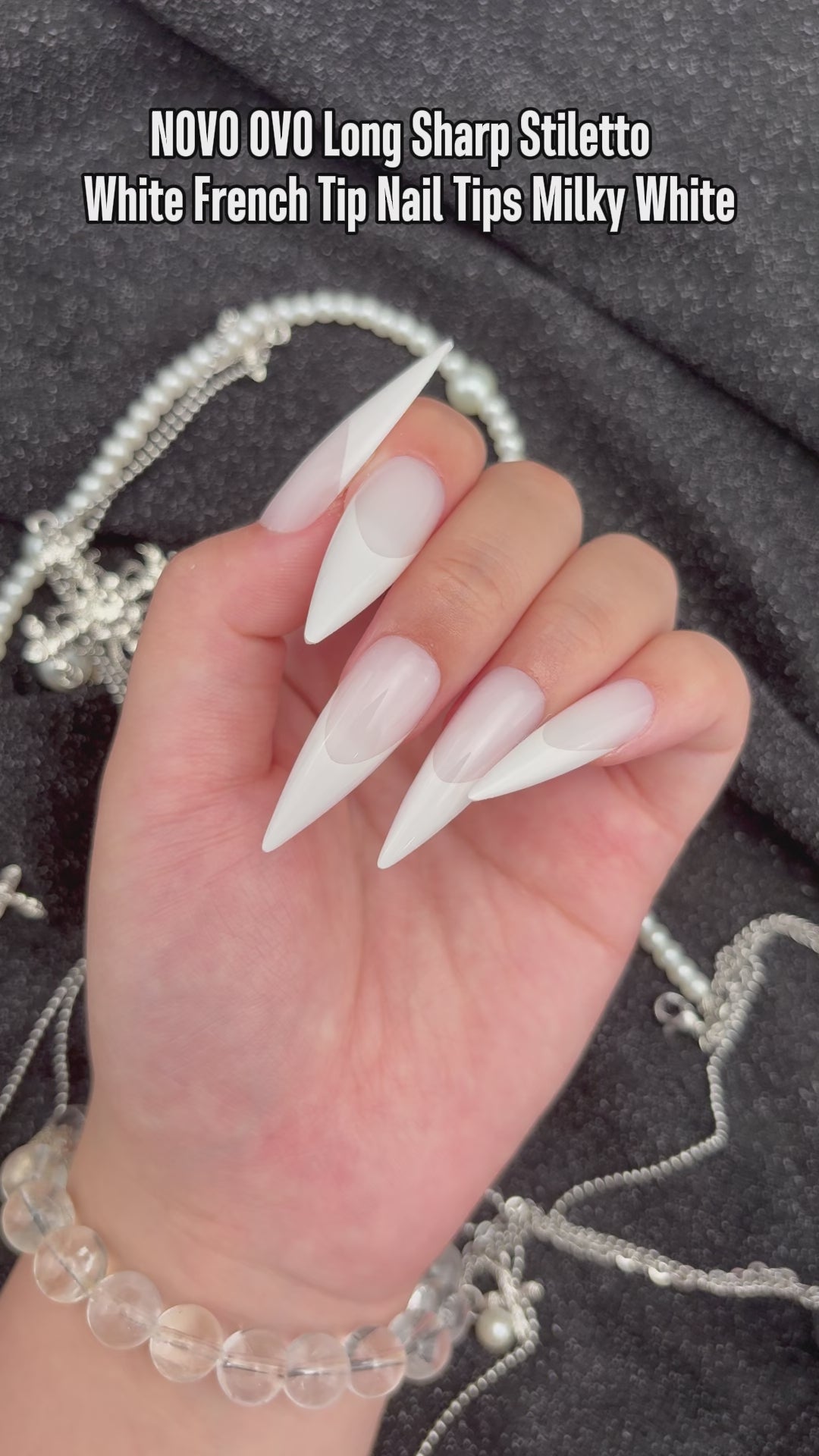 Long XL White French Tip Sharp Stiletto Nail Tips Milky White