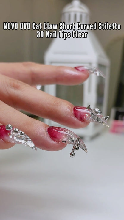 Cat Claw Short Curved Stlettio 3D Nail Tips Clear 192