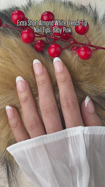 Almond Extra Short White French Tip Baby Pink