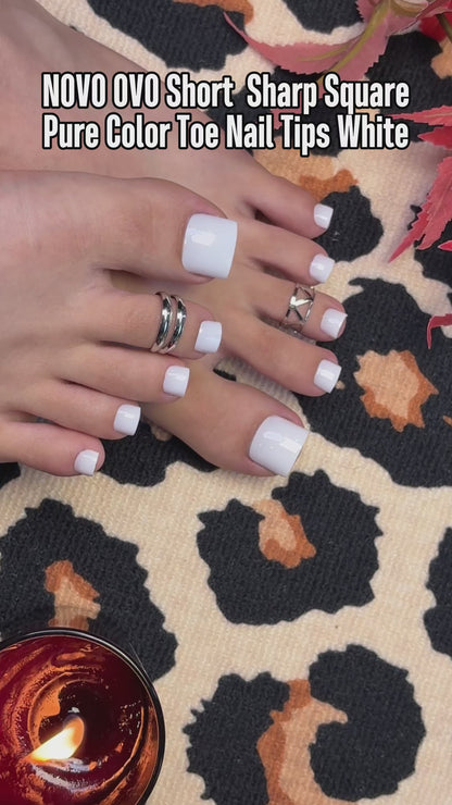 Short Sharp Square Pure Color Toe Nail Tips White 224