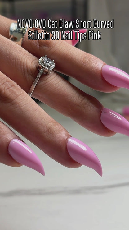 Cat Claw Short Curved Stlettio 3D Nail Tips Pink 128