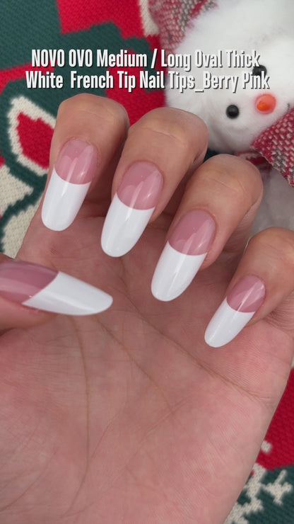 Medium Long Oval Round Old School White French Tip Berry Pink 240
