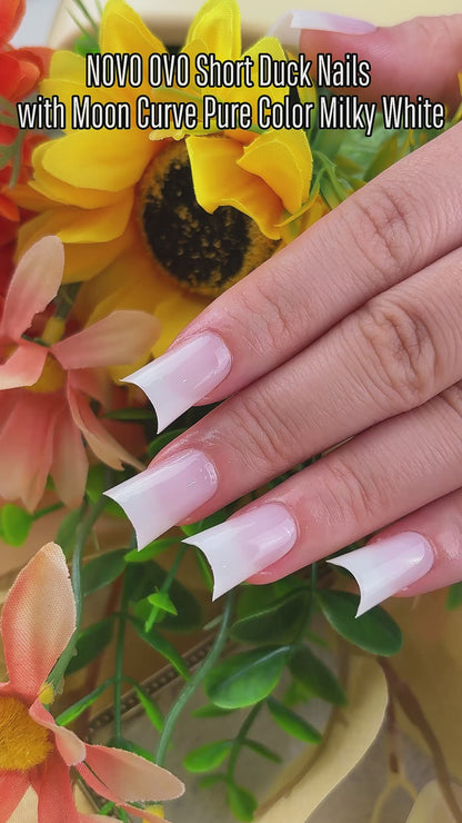 Duck Nails Short with Moon Curve Pure Color Milky White