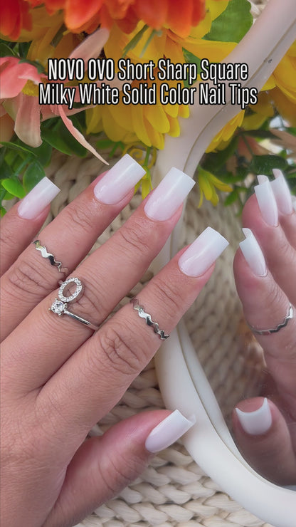Short Sharp Square Nail Tips Pure Color Milky White