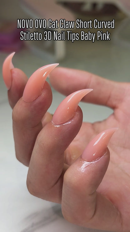 Cat Claw Short Curved Stlettio 3D Nail Tips Baby Pink 128