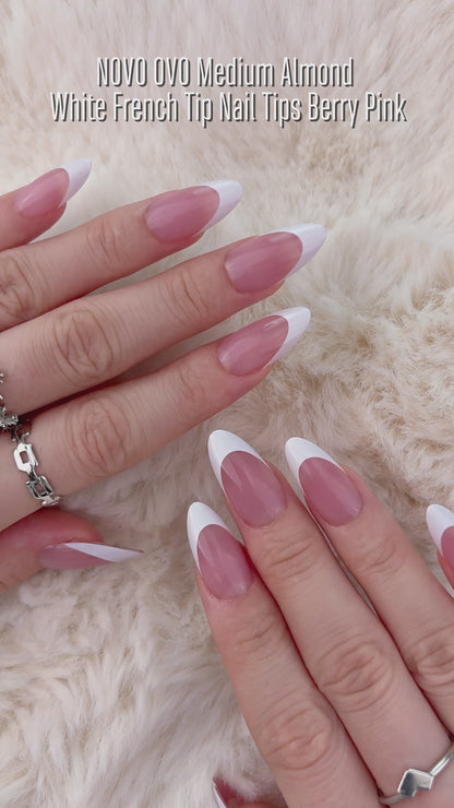 Medium Almond White French Tip BERRY PINK