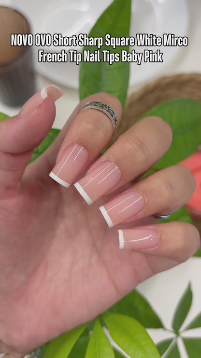 Short Sharp Square White Mirco French Tip Nail Tips Baby Pink 240
