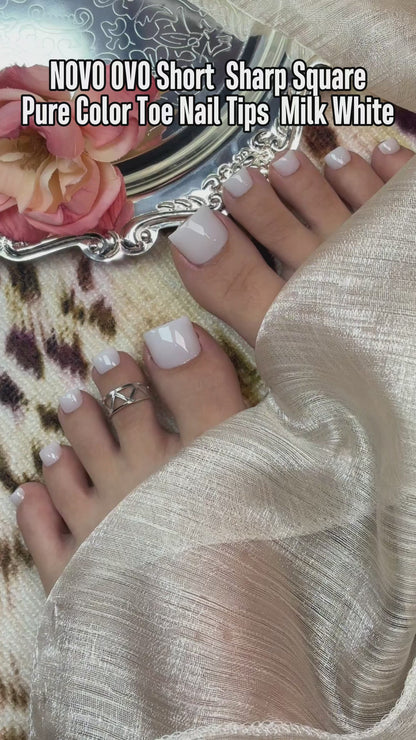 Short Sharp Square Pure Color Toe Nail Tips MILKY WHITE 224