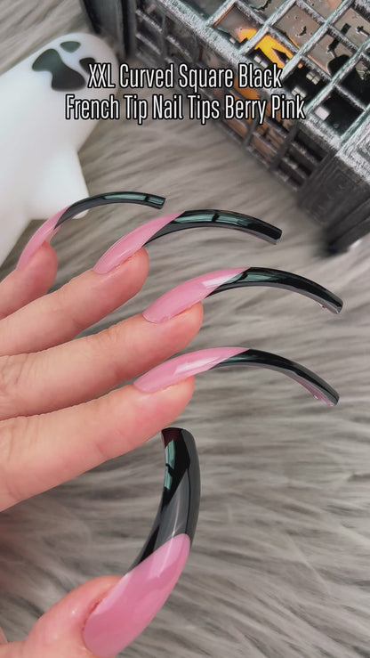 Halloween Curved Square XXL Black French Tip Nail Tips