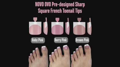 Sharp Square French tip Gel x Toe Nail Tips Berry Pink 150