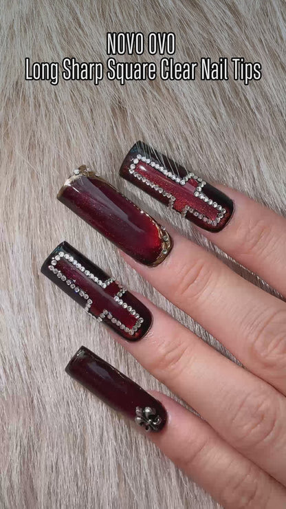 Long Sharp Square Clear Nail Tips 360