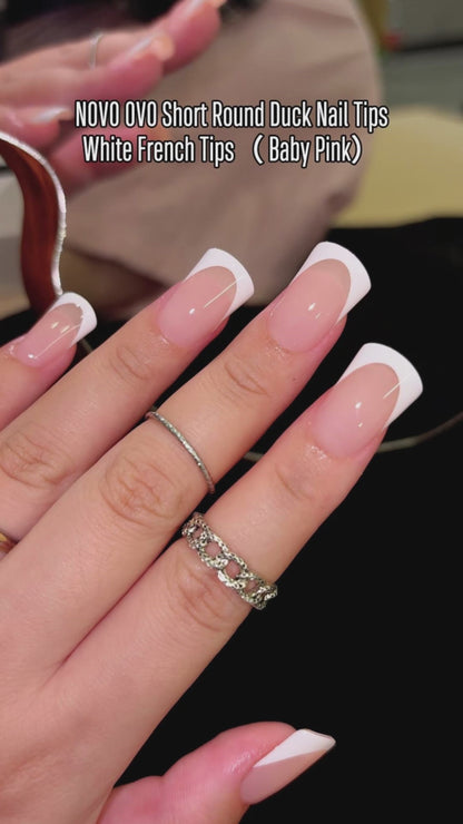 Short Round Duck Nail Tips White French Tips Baby Pink 240